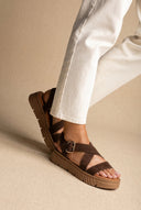 Leather Flatform Sandals - Brown Suede