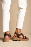 Leather Flatform Sandals - Brown Suede