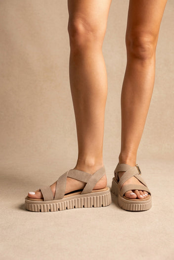 Sandales Flatform en cuir - daim beige