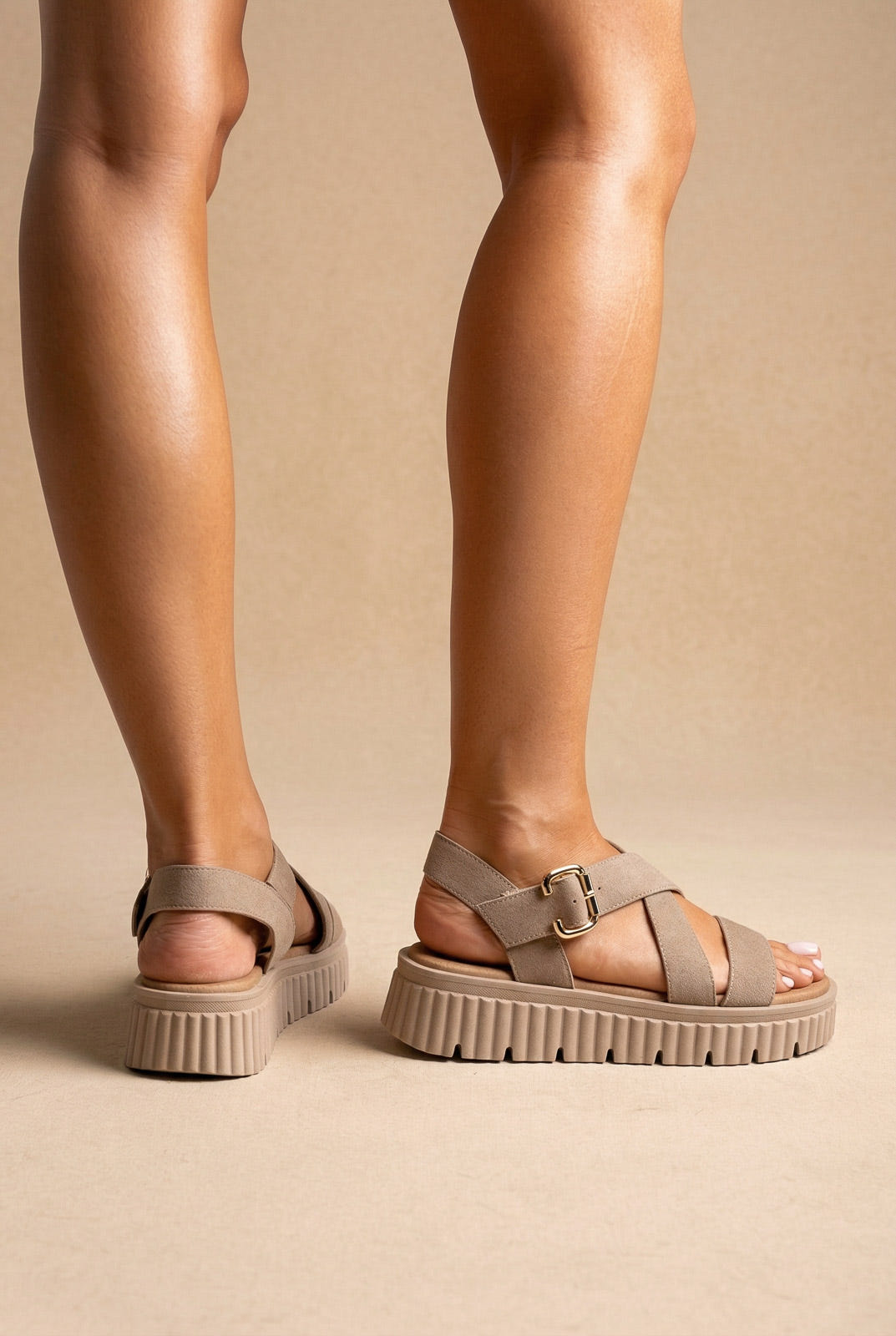 Sandales Flatform en cuir - daim beige