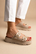 Flatform Sandals - Beige Suede