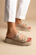 Flatform Sandals - Beige Suede