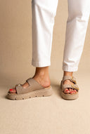 Flatform Sandals - Beige Suede