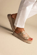 Flatform Sandals - Beige Suede