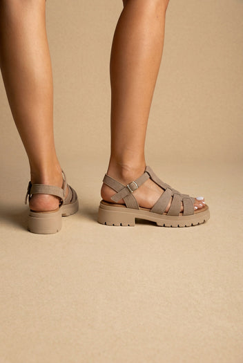 Suede Ankle Strap Sandals - Beige Suede