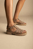 Σουέντ σανδάλια με μπαρέτα - Μπεζ σουέντ