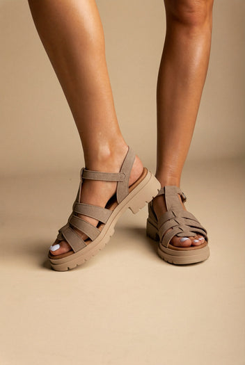 Suede Ankle Strap Sandals - Beige Suede