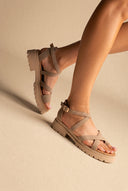in camoscio Toe Ring Sandali - Beige Suede
