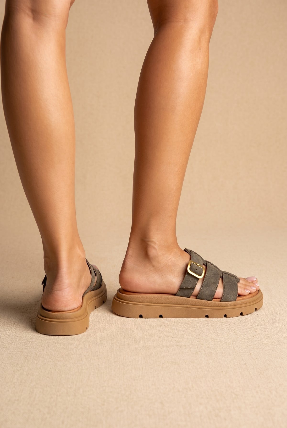 Flatform Sandals - Olive Suede