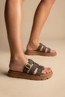 Sandales Flatform - Daim olive