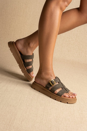 Flatform Sandals - Olive Suede