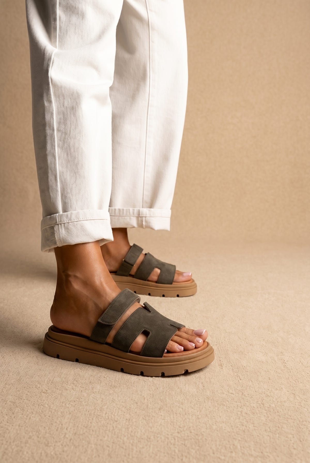 Sandali flatform - Olive Suede