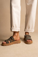 Sandali flatform - Olive Suede