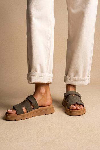 Sandali flatform - Olive Suede