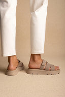 Flatform Sandals - Beige Suede