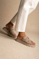 Flatform Sandals - Beige Suede