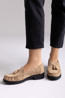 Suede Loafers with Fringes - Taupe Suede