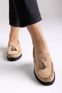 Suede Loafers with Fringes - Taupe Suede