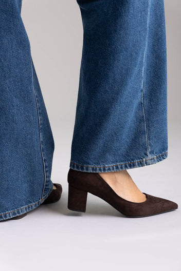 block tacco a punta Toe Décolleté - Marrone Suede