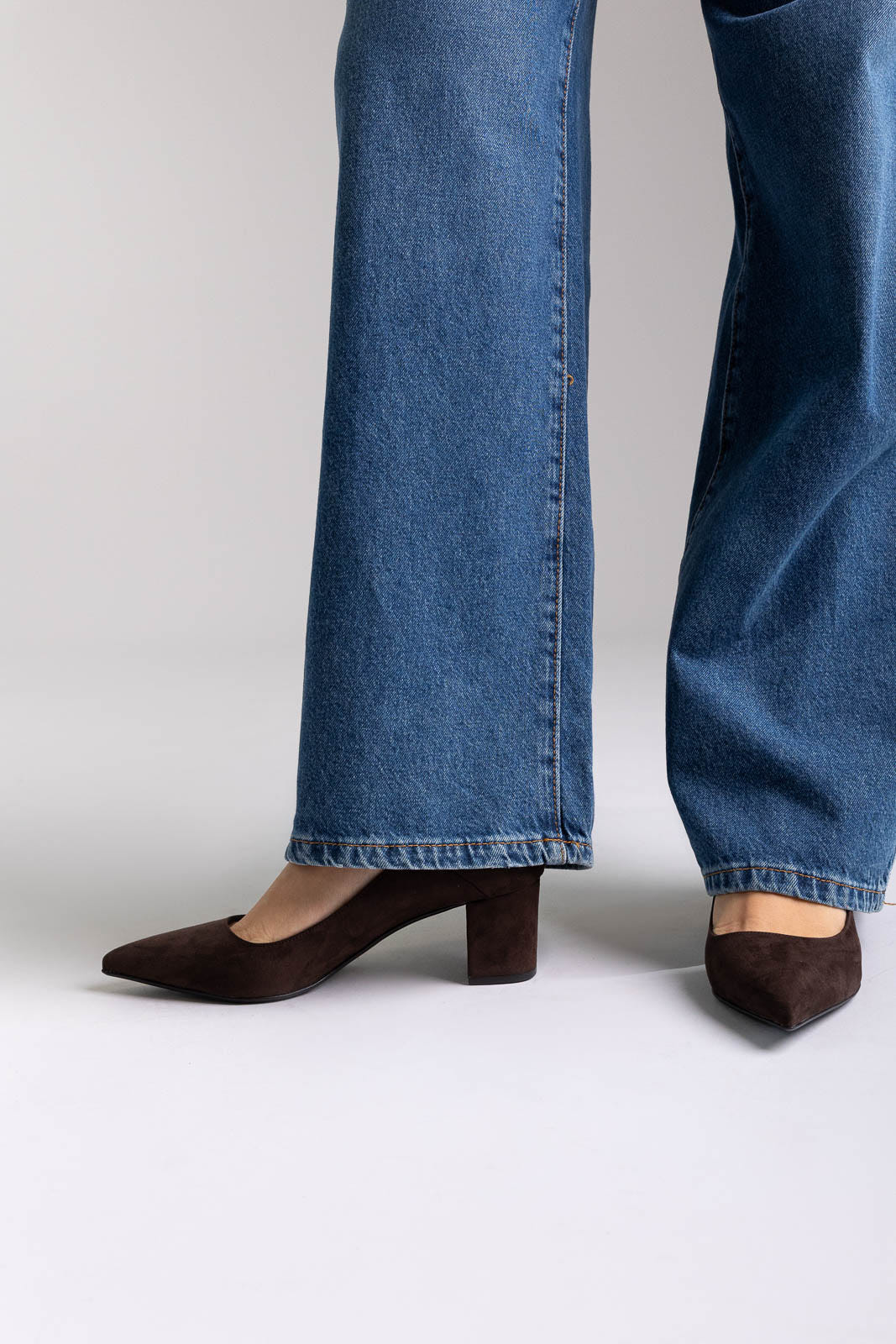 block tacco a punta Toe Décolleté - Marrone Suede