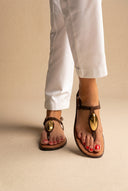 T-Strap Sandals - Brown Suede