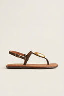 T-Strap Sandals - Brown Suede