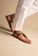T-Strap Sandals - Brown Suede