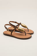 T-Strap Sandals - Brown Suede