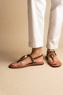 T-Strap Sandals - Brown Suede