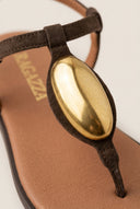 T-Strap Sandals - Brown Suede
