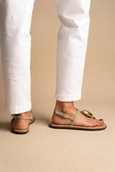 T-Strap Sandals - Beige Suede