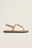 T-Strap Sandals - Beige Suede