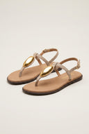 T-Strap Sandals - Beige Suede