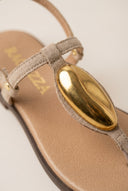 T-Strap Sandals - Beige Suede