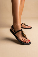 T-Strap Sandals - Black Suede