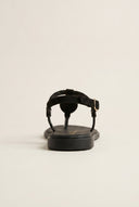 T-Strap Sandals - Black Suede