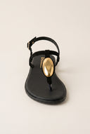 T-Strap Sandals - Black Suede