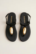 T-Strap Sandals - Black Suede