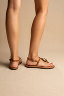 T-Strap Sandals - Tan Suede