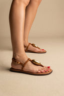 T-Strap Sandals - Tan Suede