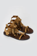 Boho Sandals with Fringes - Camel Suede