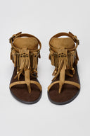Boho Sandals with Fringes - Camel Suede
