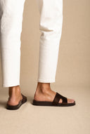 Sandals with Cutouts - Brown Suede