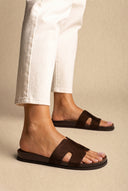 Sandals with Cutouts - Brown Suede