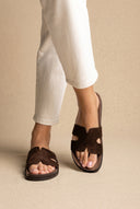 Sandals with Cutouts - Brown Suede