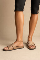 Sandals with Cutouts - Beige Suede