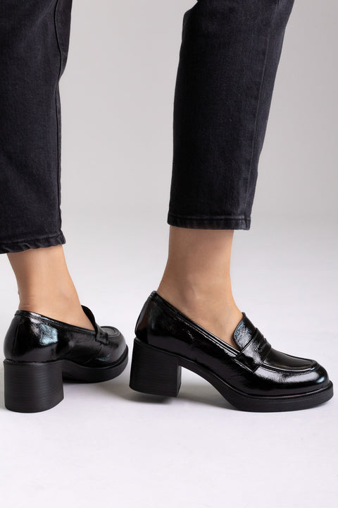 verniz Mocassins salto bloco - Preto Patent