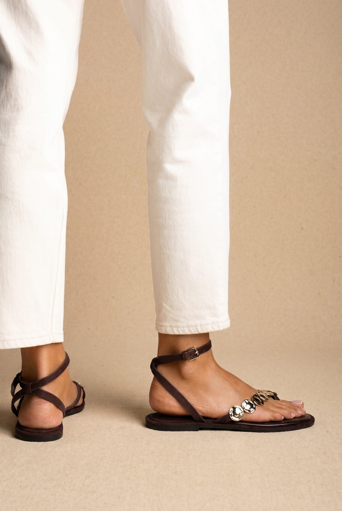 Ankle Strap Sandals - Brown Matte