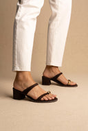 Mules with Toe Ring - Black Suede