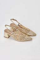 Slingback Pointed Toe Pumps - Gold-Slingback Pointed Toe Pumps - Gold